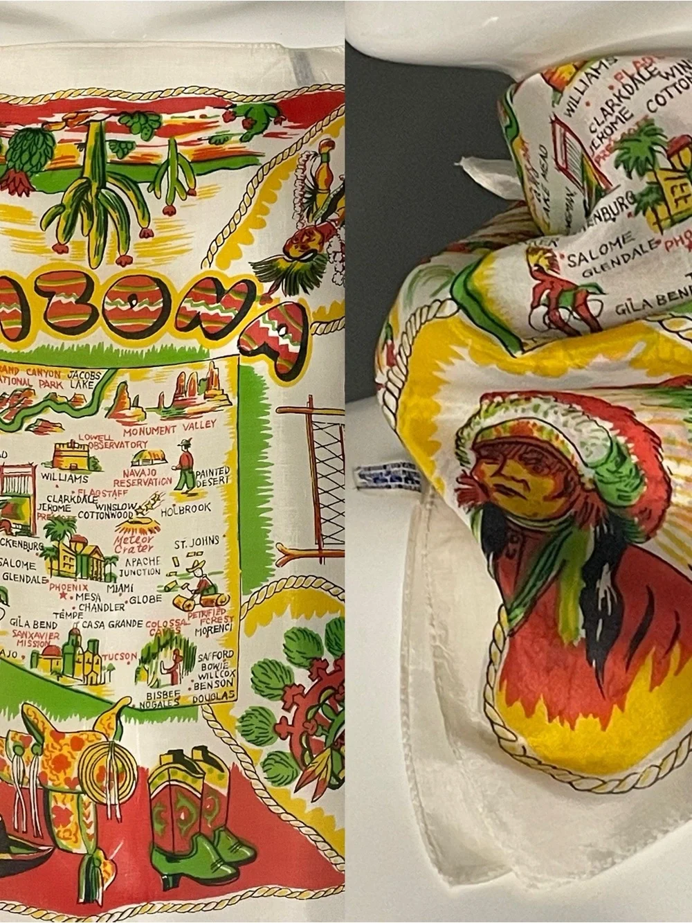 Rare Vintage 50s Arizona Souvenir Scarf Bandana 16 In Sq Excellent Condition - Picture 2 of 10